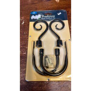 Traditions Black Metal Holdback Set 5/8" Diameter Decorative Curtain Tiebacks